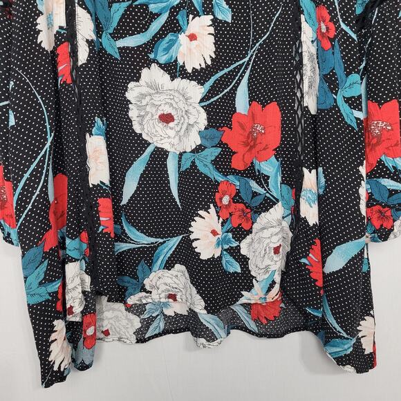 Oddy long sleeve micro dot split neck tunic top size 3XL multicolor floral boho - Picture 3 of 10